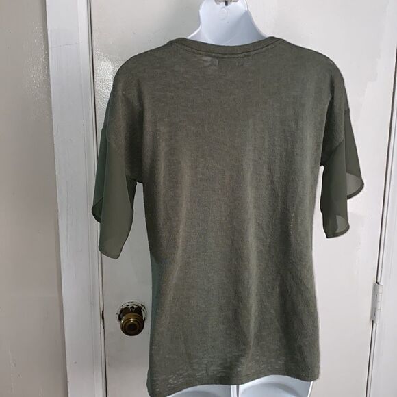 BOBEAU Olive Green Burnout Flutter Sleeve Top-M - Picture 4 of 6